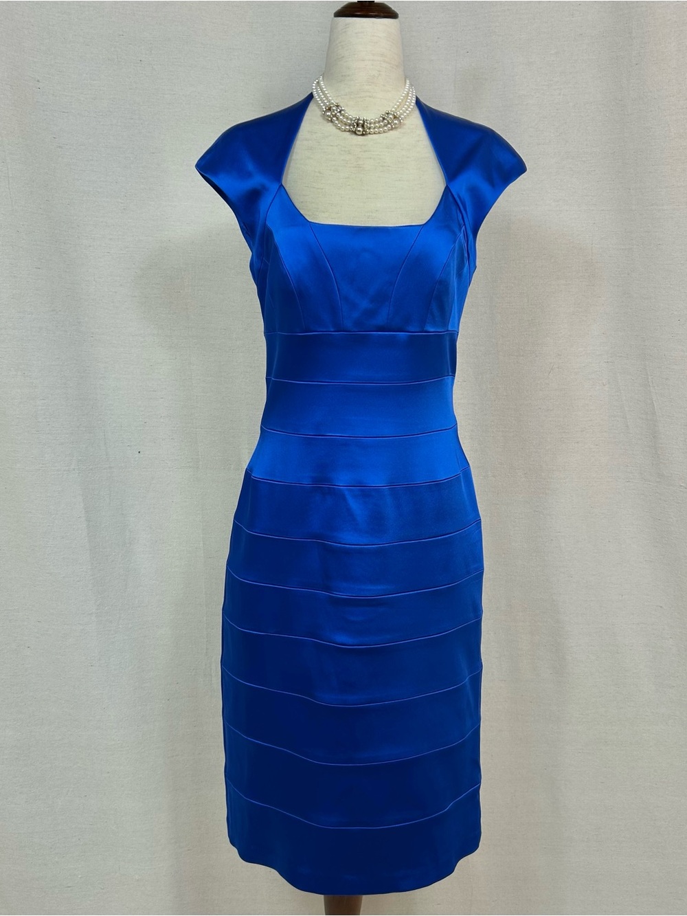 Jax Royal Blue Satin Midi Sheath Dress